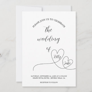 Invitation Mariage moderne avec écriture calligraphique à cœu