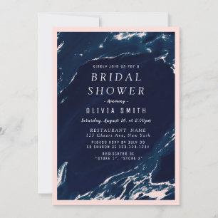 Invitation Mariage moderne avec marbre rose et bleu marine