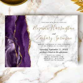 Invitation Mariage Moderne avec Marbre Violet et Or