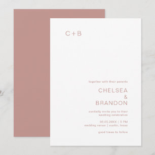 Invitation Mariage moderne avec monogramme rose