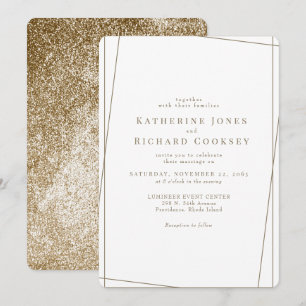 Invitation Mariage Moderne Blanc Et Or Géométrique Glamour