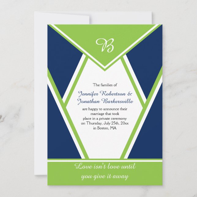 Invitation Mariage Moderne Bleu Nuit Vert Citron (Devant)