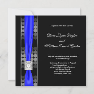 Invitation Mariage Moderne Bleu Royal à Points Noirs et Blanc