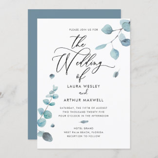 Invitation Mariage moderne Blue Eucalyptus