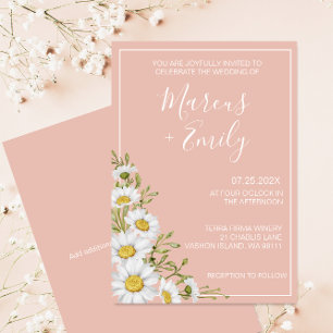 Invitation Mariage moderne Blush & White Daisers