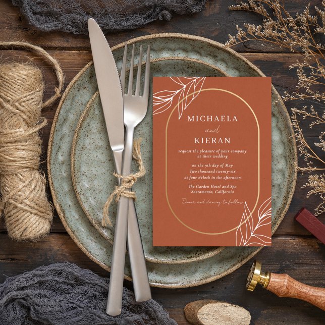 Invitation Mariage Moderne Bohème Brûlé Rouille (Boho Burnt Rust Modern Wedding Invitation)