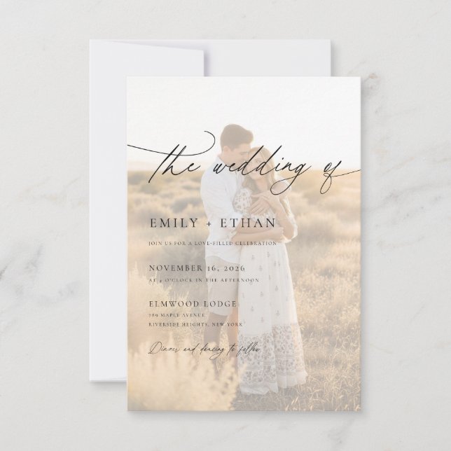 Invitation Mariage Moderne Boho avec Overlay Vélin et Code QR (Devant)