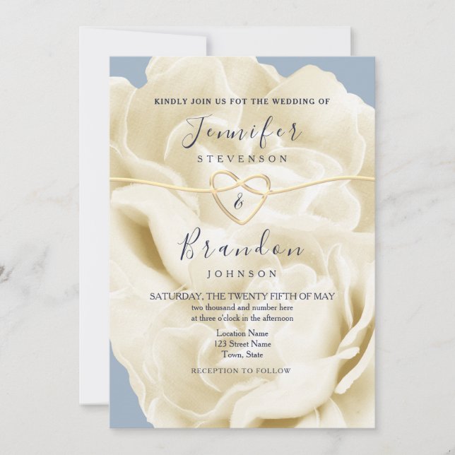 Invitation Mariage Moderne Boho Bleu Poussiéreux (Devant)