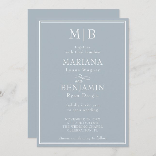 Invitation Mariage moderne Boho gris clair minimaliste fronti (Devant / Derrière)