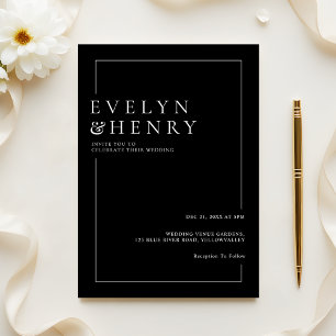 Invitation Mariage Moderne Bordure Noir et Blanc