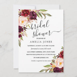 Invitation Mariage Moderne Bourguignon et Fleurs d'Ivoire pou