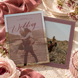 Invitation Mariage Moderne Bourguignon Script 2 Photo