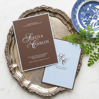Invitation Mariage Moderne Brun Chocolat et Bleu Poudre