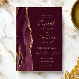 Invitation Mariage moderne Burgundy Red Gold