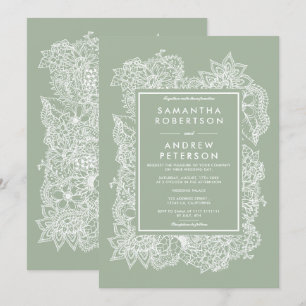Invitation mariage moderne chic à la sauge fleurie verte blan
