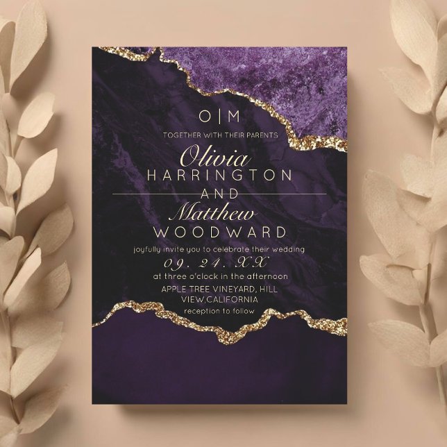 Invitation Mariage moderne chic violet or Mariage d'âge or (Créateur téléchargé)