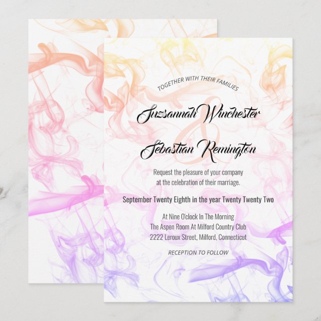 Invitation Mariage moderne coloré Rainbow Mist Modèle (Devant / Derrière)