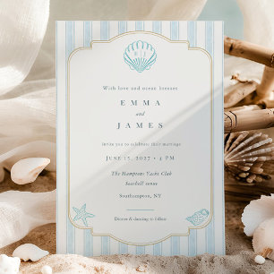 Invitation Mariage moderne côtier aux coquillages et rayures