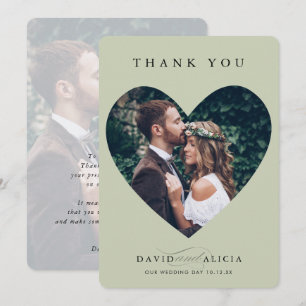 Invitation MARIAGE MODERNE couple photo cadre coeur sage vert