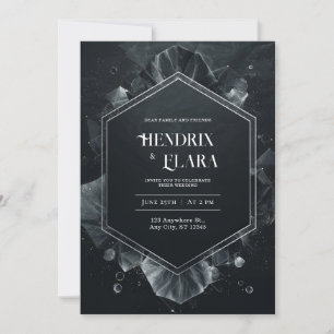 Invitation Mariage Moderne Cristal Hexagone Argent Noir