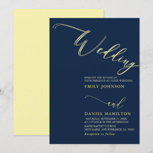 Invitation Mariage moderne de calligraphie de marine gris jau