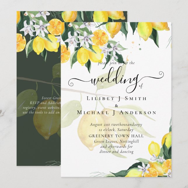 Invitation Mariage moderne de citronnier Invitez Élégant (Devant / Derrière)