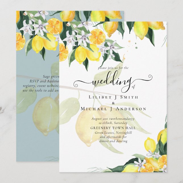 Invitation Mariage moderne de citronnier Invitez Élégant (Devant / Derrière)