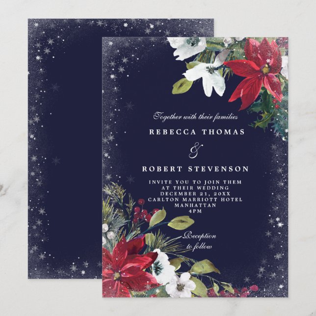 Invitation mariage moderne de la marine de mariage d'hiver (Devant / Derrière)