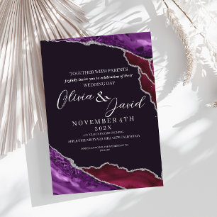 Invitation Mariage moderne de luxe violet & bordeaux Agate