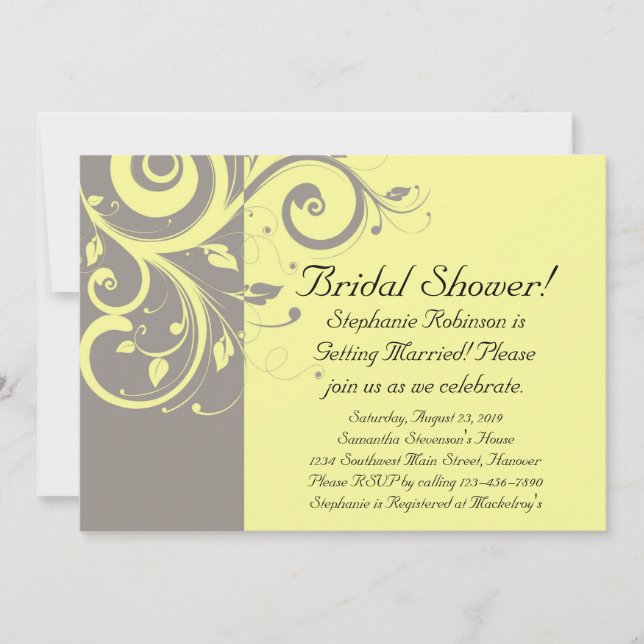 Invitation Mariage moderne de tourbillon jaune et gris (Devant)
