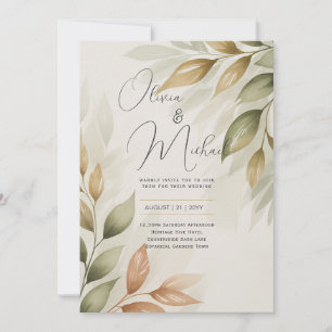 Invitation Mariage Moderne de Verdure Aquarelle Botanique Hér