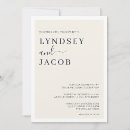 Invitation Mariage moderne Deep Navy bleu et crème