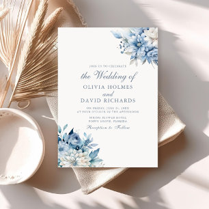 Invitation Mariage moderne Dusty Blue and White Flowers
