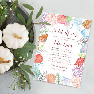 Invitation Mariage Moderne Dusty Blue Coquillage de Mer Plage