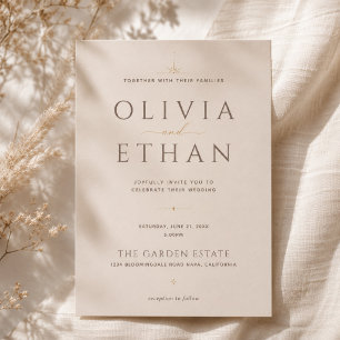 Invitation Mariage Moderne Éditorial Champagne Beige