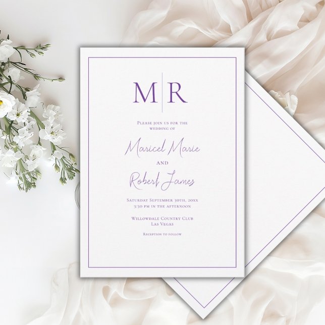 Invitation Mariage Moderne Élégant à Monogramme Violet (Créateur téléchargé)