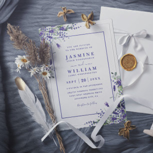 Invitation Mariage Moderne Élégant Aquarelle Violet Lavande