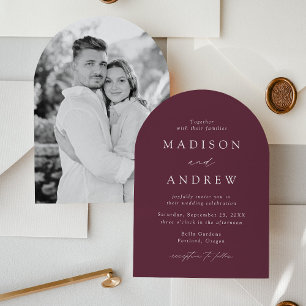 Invitation Mariage Moderne Élégant Arc de Photographie Violet