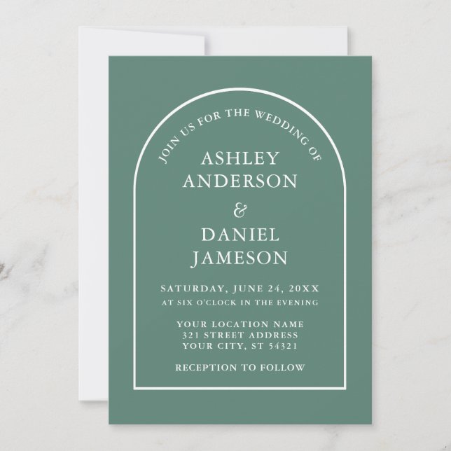 Invitation Mariage moderne élégant Arc Eucalyptus Vert (Devant)