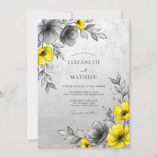 Invitation Mariage Moderne Élégant au Charbon Jaune