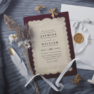 Invitation Mariage Moderne Élégant Broderie en Papier Vintage