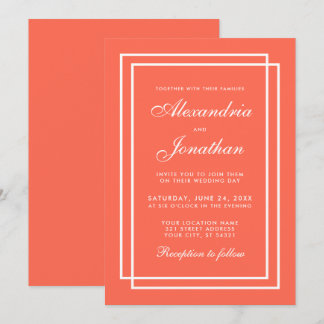 Invitation Mariage moderne élégant Corail et cadres blancs