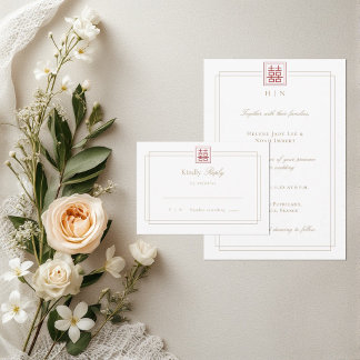 Invitation Mariage moderne élégant Double Bonheur RSVP