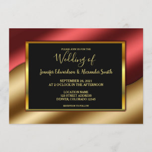 Invitation Mariage moderne élégant luxe or rouge parties scin
