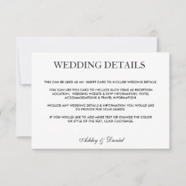 Invitation Mariage moderne élégant noir & blanc Détails