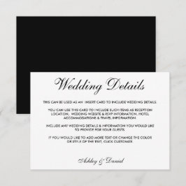 Invitation Mariage moderne élégant noir & blanc Détails B