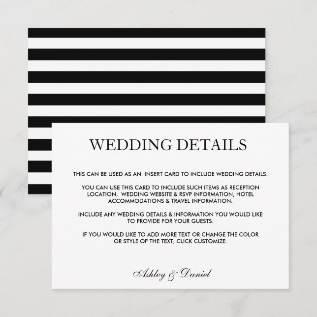 Invitation Mariage moderne élégant noir & blanc Détails ST (Devant / Derrière)