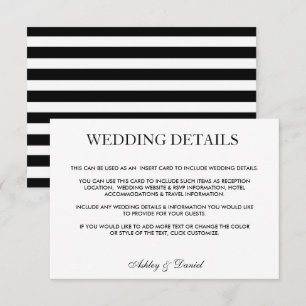 Invitation Mariage moderne élégant noir & blanc Détails ST