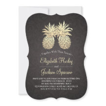 Mariage moderne Élégant Noir Or Ananas Couple