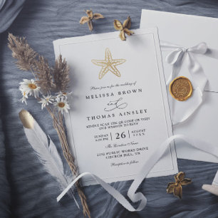 Invitation Mariage Moderne Élégant Or Coquillage Simple Class